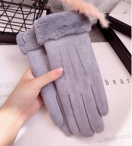 fashion women soft leather fleece warm gloves Faux suede winter outdoor sports cycling gloves fashion lady touch screen telefingers gloves