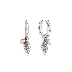 Orecchini a cerchio pendenti con conchiglia e cuori per Pandora Orecchini in argento sterling autentico Set di gioielli firmati per le donne Regalo fidanzata Orecchini d'amore con scatola originale