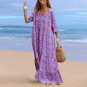 Casual Dresses Summer Beautiful Loose Fit Maxi Dress Lightweight Three Quarter Sleeve For Party