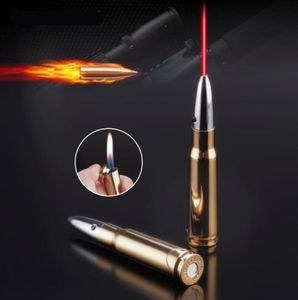 Metal Gold Tip Laser Infrared Open Flame Bullet Torch With keychain Lighter Military Creative Model Warhead Inflatable Fire G9462698