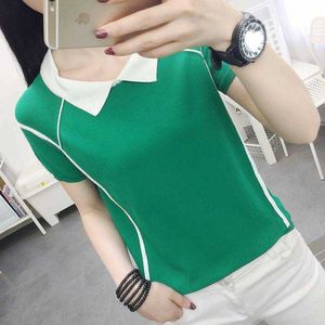 Sleeved Knit for Women Summer White Ice Thin 2023 New Style Short Top Polo Collar Base Shirt T-shirt