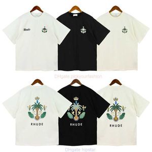 Designer modekläder tees tshirt vår sommaren 2023 rhude ny logotyp brev tryck hög gata modemärke lösa runda nacker kvinnor kort ärm tshirt cotto