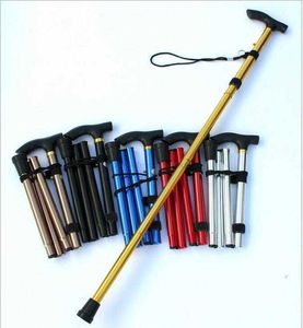 Outdoor portable folding cane 4-section Aluminum Alloy Adjustable Canes Camping Hiking Mountaineer Walking Sticks Trekking Pole 6 Colors