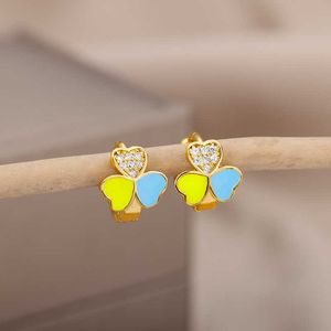 Stud moda emaye kadınlar için uygun küçük zirkon yeşil patchwork kalp şeklindeki küpeler mücevher hediyeleri brincos bijoux g230602