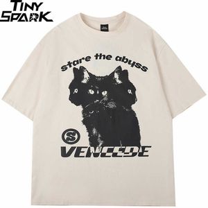 T-shirt da uomo 2023 New Streetwear Tshirt Hydra Cat T-shirt grafica da uomo T-shirt in cotone Hip Hop T-shirt larghe T-shirt Estate manica corta Nero Bianco J230509