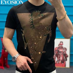 Men's T-Shirts Mens Summer Hot Drill Rhinestone Merceriz Cotton Short Sleeve T-shirt Casual Hip Hop Style Designer O-Neck Pullover Tops Tee J230509