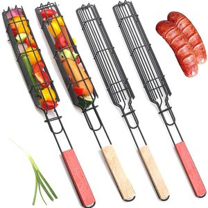 BBQ Tools Accessories 4 Pieces Kabob Grilling Baskets Grill Grate for Vegetables Chicken Meat 230603