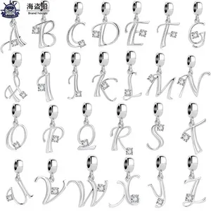 Dla Pandora Charms Authentic 925 Srebrne koraliki Początkowy litera alfabet DIY Bead