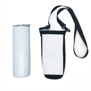 Bolsa de festa em branco para sublimação em branco 20 onças Tumbler mangas de garrafa de neoprene com alça ajustável Utensílios para beber com alça para copos de água Porta-copos Q165