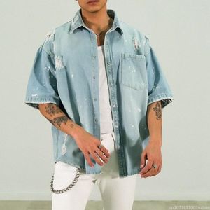 Camicie casual da uomo 2023 Summer Polo Camicia a maniche corte Denim Blue Street Fashion Abbigliamento da uomo per uomo