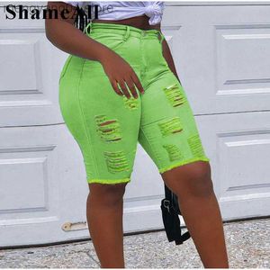 Women's Shorts Sexy Ripped Skinny Jeans Shorts Fluorescent Destroyed Holes Stretch Leggings Short Pants Denim Bermudas Baggy Torn Jeggings T230603