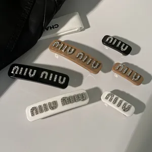 New Miu Letter hair clips for girls women Simple Alligator Clip Snap Clip Bobby pin French Barrette Embellished hair claw clip Rhinestone inlaid Gift Jewelry
