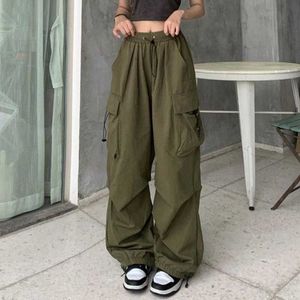 Capris Cargo Techwear Hip Hop Sports Korea Harajuku Parachute Track Pants Męskie szerokie nogi kobiety