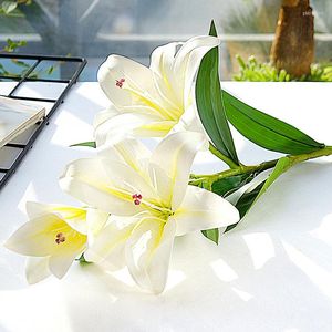 Decorative Flowers Artificial Flower Lily 3 Heads Real Touch European Style Fake Bride Bouquet Wedding Party Home Garden Decoration Gift