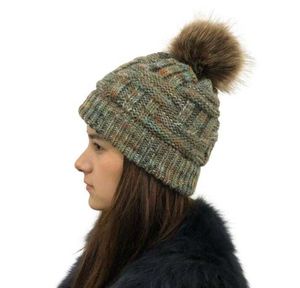 Gorro de lã de tricô por atacado chapéu de bola de pom pom de pele sintética chapéu adulto inverno quente mistura de fios chapéus de gorro esportivo ao ar livre