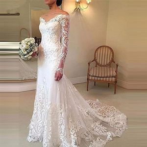 V-Neck Lace Wedding Dress Long Sleeves Severiques Lace Mermaid Dresses Bridal Party Vestido de Novia 2020 أحدث التصميم 215n