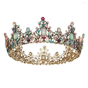 Headpieces European och American Eloy Big Crown Retro Gold med sju färg diamant tiara prinsessan Amazon