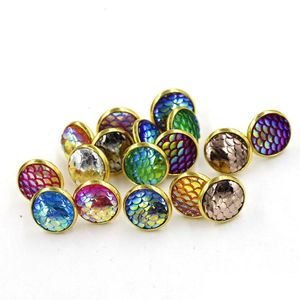 Stud Fashion Drusy Druzy Earrings Gold Plated 12Mm Round Resin Mermaid Fish/Dragon Scale For Women Lady Jewelry Drop Delivery Dhwqq