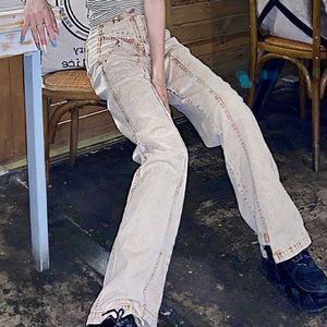 Jeans feminino Lucyever vintage cáqui jeans reto hip-hop roupas de rua calças jeans femininas 2022 primavera verão outono cintura alta calças soltas P230602