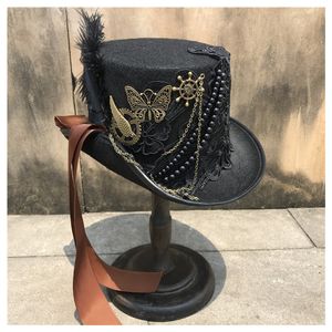 Breda brimhattar hink hattar män kvinnor handgjorda steampunk topp hatt magisk hatt bowler hatt punk cosplay fedora hatt storlek 57 cm steampunk hatt 230602