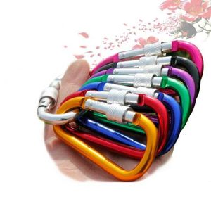 5CM Colorful Aluminum Alloy D Styles Climbing Button With Lock Carabiner Keychain Hanging Hook Camping Backpacking Buckle keyring tools