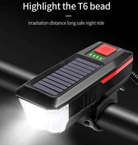 Solar Rower Lights Usb ładowne reflektor rowerowy z klaksonem wielofunkcyjna lampa rowerowa 120db przednie bezpieczeństwo przednie lekkie lekkie akcesoria do jazdy