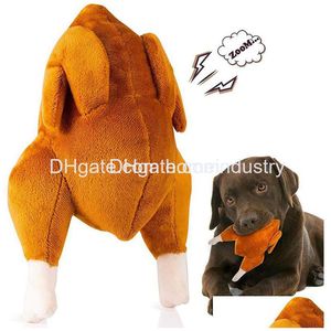 Dog Toys Tuggar Plush Toy Squeaky fylld för tristess Stimating Play Chew Resistant Safe and Nontoxic Delicious Turkey Dhwib