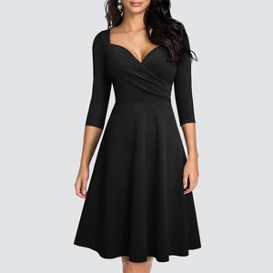 Dress Women Ladylike Elegant 3/4 Sleeve Fit and Flare Aline Party Dress Ha292