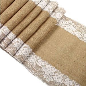 Masa Runner Jute Çarpıştırma Dantel Hessian Masa Runner 30 x 275cm Vintage Etkinlik Parti Malzemeleri Düğün Aksesuarları için Dantel Masa Koşucu AA7921 230603