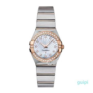 Relógios femininos de alta qualidade 28 mm elegantes em aço inoxidável ouro rosa relógios de alta qualidade moda feminina com strass quartzo relógios de pulso 344o