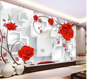 Sfondi Custom Po 3d Wallpaper Dream Red Flower TV Sfondo Muro Decorazioni per la casa Soggiorno Murales per 3 D