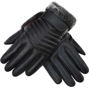 Luvas de ciclismo quentes multifuncionais de lã de inverno com cinco dedos luva de esqui masculina PU luvas de tela sensível ao toque para esportes ao ar livre luva grossa