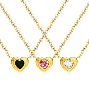 Women's Necklace Personalized and Trendy Stainless Steel Heart Square Cubic Zirconia Pendant Necklace With Extended Chain Jewelry Party Gift yw81PN-1785