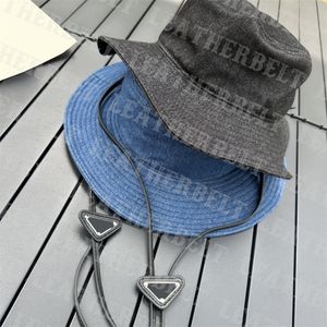 Damen-Eimerhüte mit Gürtel, Outdoor-Visier, Fischerhut, Metall-Dreieck, Denim-Sonnenkappe für Herren