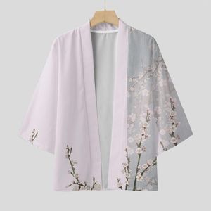 Camisas casuais masculinas Japonês Retro Kimono Robe Cardigã Camisa Homens e Mulheres Yukata Haori Verão Rosa Fino Casaco Tops Protetor Solar Praia