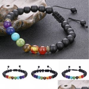 Beaded 7 Chakra Yoga Healing Jewelry 8Mm Lava Stone Bracelet With Essential Oil Diffuser Aromatherapy 3 Styles Men Women Bangle Drop Dh3Tu