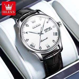 Olevs Herrenuhr, vollautomatische mechanische Business-Herrenuhr mit Diamanteinlage, Nachtglanz, 41 mm