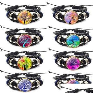 Charm Bracelets Life Of Tree Howling Handmade Glass Cabochon Woven Leather Bangles Mens Black Cool Punk Animal Bracelet Diy Jewelry Dhbtd