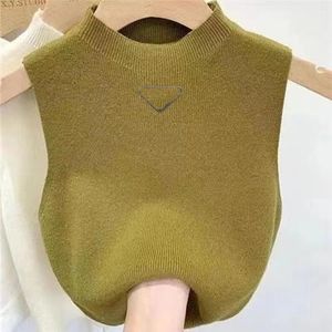 Womens desinger clothes Tight elasticity sweater vest Round Hollow pullover sleeveless turtle neck knitting Letter date party high-end Short women clothing vest S-L