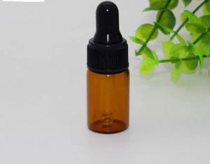 Commercio all'ingrosso 500 pezzi 1ml 2ml 3ml Flaconi contagocce in vetro ambrato con tappo nero, bottiglia di olio essenziale, piccole fiale di profumo, deposito di campionamento semplice