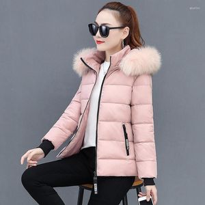 Jaqueta acolchoada estilo pluma feminina inverno gola de pele de algodão parka casaco de bolso quente solto