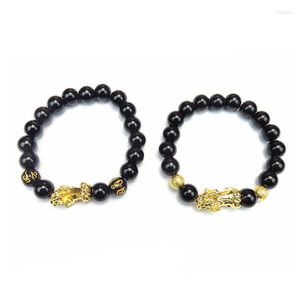 Charm Bracelets Women's Men Feng Shui Bracelet Luck Wealth Buddha Black Obsidian Stone Beaded Pixiu Gifts