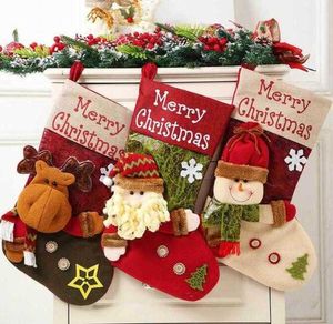 Calze di Natale Borsa regalo di Natale Cartone animato 3D Babbo Natale Pupazzo di neve Renna Gnomo Albero di Natale Ornamento per la decorazione della casa per le vacanze Grandi bambini favoriscono i sacchi di caramelle di velluto