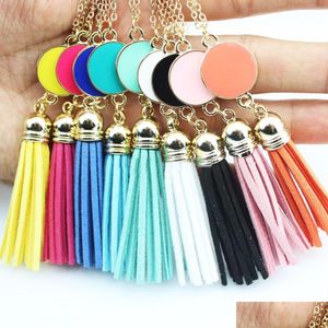 Pendant Necklaces Sier Gold Color Personalized Initial Monogram Blanks Acrylic Disc Veet Tassel Long Chain For Custom Women Drop Del Dhcyt