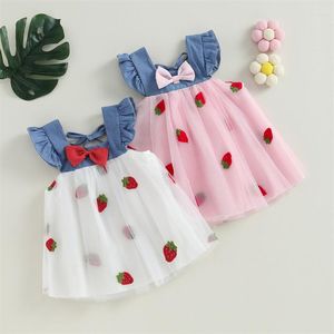Abiti da ragazza Born Baby Girls Summer Dress Casual Party Sleeve Square Neck Strawberry Embroidery Patchwork Tulle