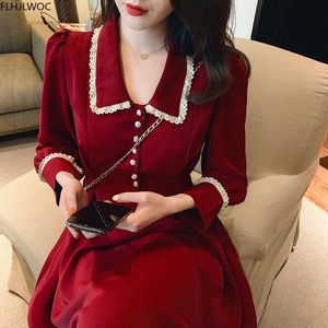 Kleid 2021 Neue Jahr Datum Party Fenimine Vestidos Frauen Mode Französisch Stil Design Einreiher Taste Elegante Lange Rote Hemd kleid