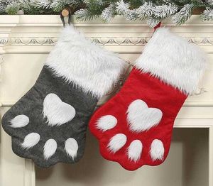 Julfest hund katt tass strumpa hängande dekoration fleece strumpor träd prydnad dekor hosiery plysch xmas strumpor kdis present godis väska