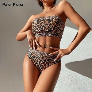 Женские купальные костюмы Para Praia Leopard Bandeau Swimsuit 2023 Бикини, набор сексуального отжимания для купальников -купальников.
