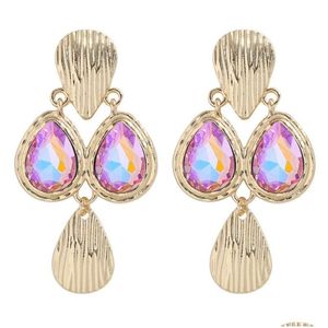 Ciondola Lampadario Lungo Oro Metallo Colorf Orecchini pendenti in cristallo per le donne Accessori per gioielli con strass di alta qualità Brincos Delive Dh4No