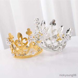 Hair Accessories Kid Princess Mini Crown Rhinestone Imitation Pearl Tiara Children Girl Wedding Birthday Party Cake Topper Decor